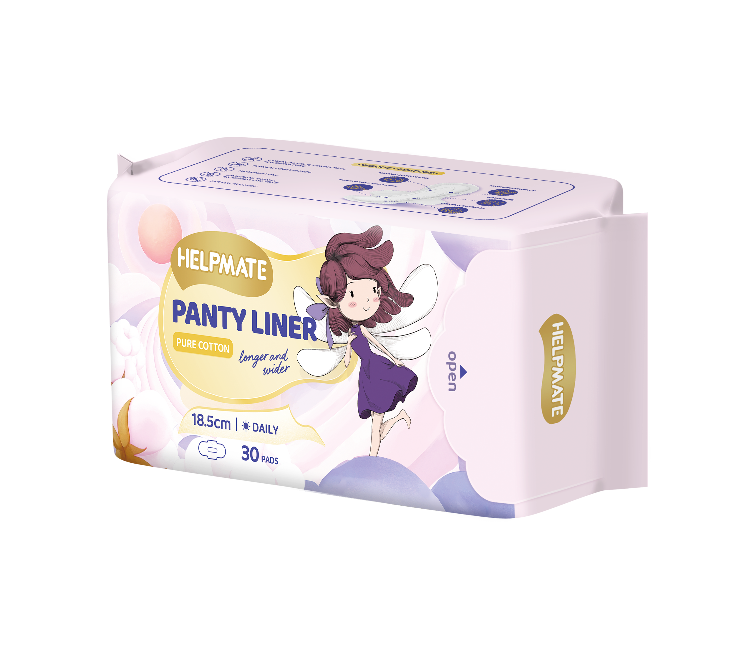 Personalização OEM ODM algodão respirável ânion macio senhora Mulher Aprendizadora Panty Liner 185mm