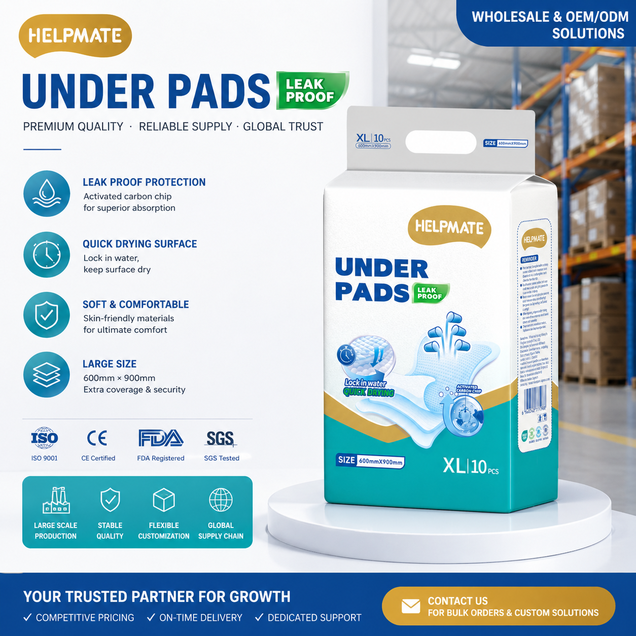 ODM ODM Cuidados adultos adultos adultos descartáveis ​​sob almofadas de enfermagem Pads incontinência